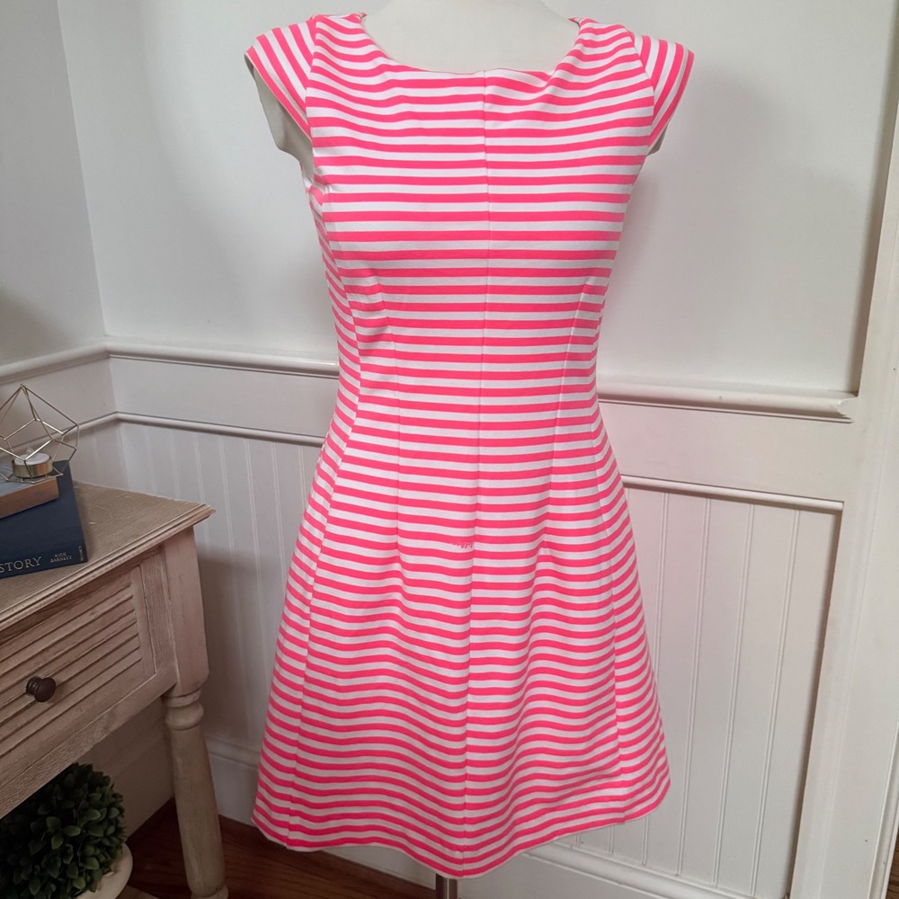 Lilly Pulitzer Briella Stripe White Hot Pink Signature Fit and Flare Dress S